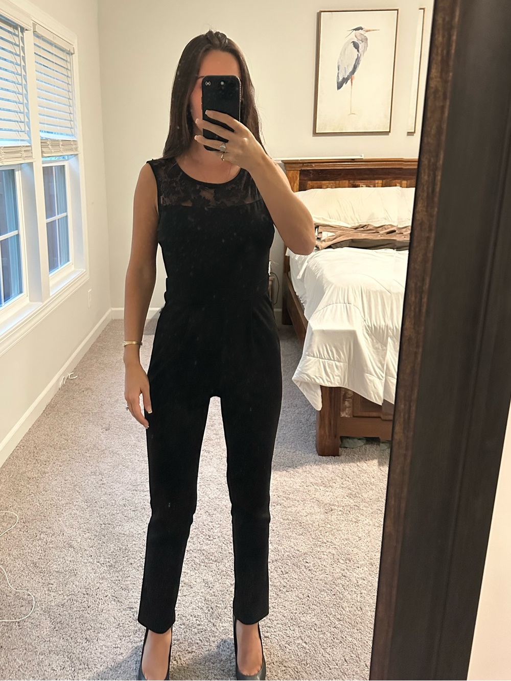 Runway Story Elegant Black Lace-Accent Jumpsuit Size S